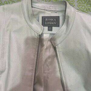 Jessica London Plus Size 18W Off White Real Leather Zipper Jacket